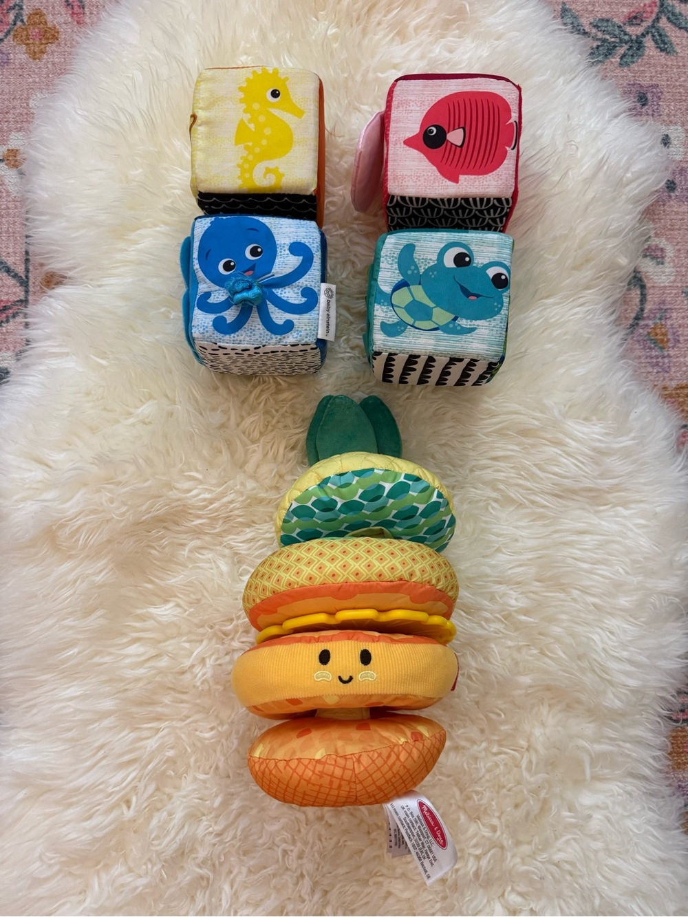 Bundle of 4 Baby Enstein Soft Blocks and Melissa & Doug Pineapple Stacker